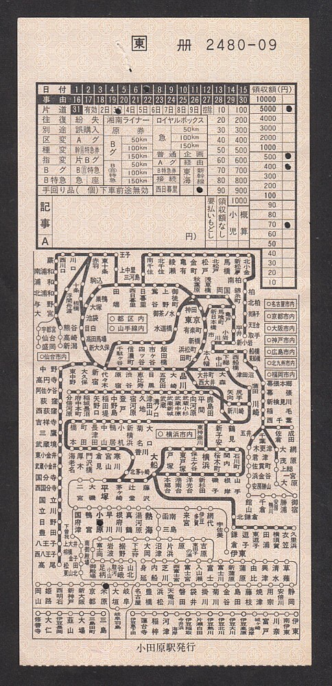 ＪＲ東日本　　小田原駅発行　　出札補(bǔ)充券