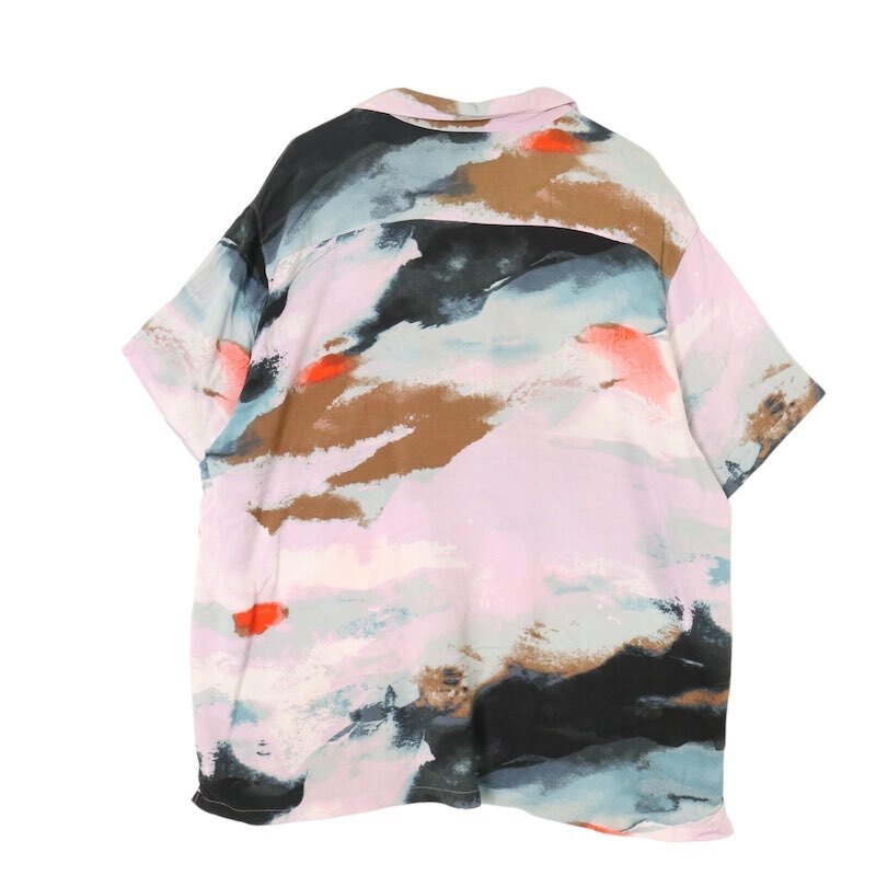 NO BOUNDARIES 半袖オープンカラーレーヨンシャツ メンズ3XL マーブル 抽象画総柄 ラベンダー 開襟 hsc-0600n_画像2