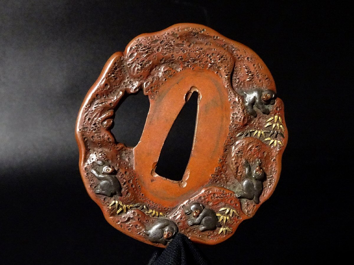 慶應◇秀逸刀装具 保存刀装具鑑定書 寒山拾得図小柄 銘：安親