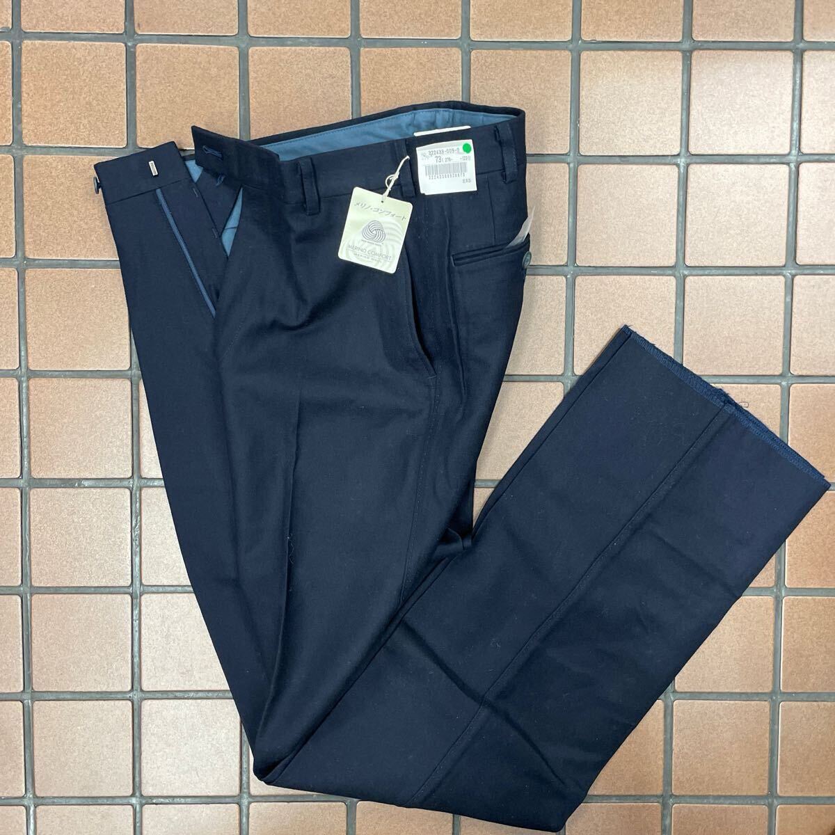 新品☆超人気 Pierre Cardin W73cm サイズS ネイビー 系濃厚サイドステッチゴルフパンツ GOLF スラックス ノータックフランネルウール100%_画像3