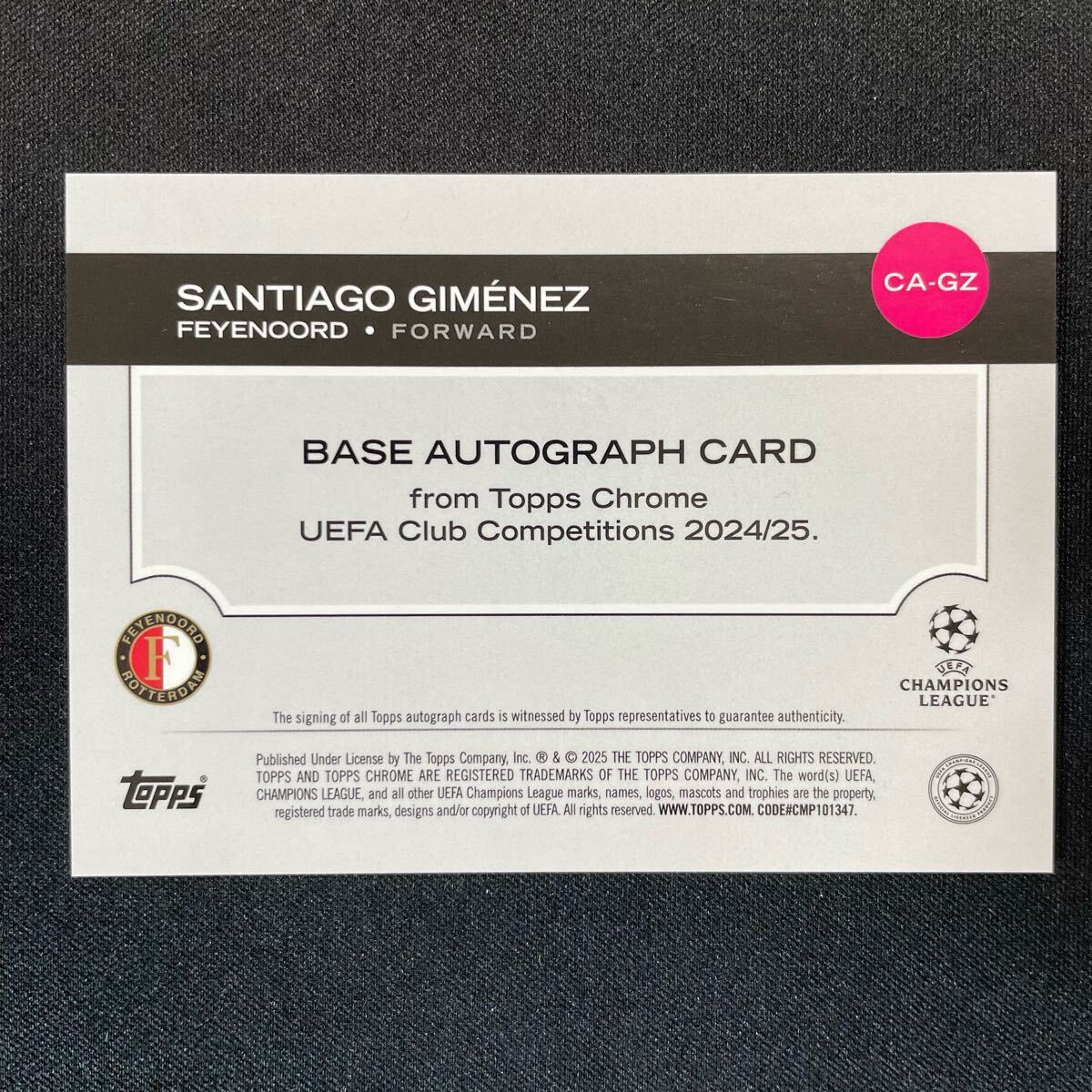 2024-25 Topps Chrome UEFA Santiago Gimenez Auto Feyenoord автограф автограф карта солнечный tiago*himenes