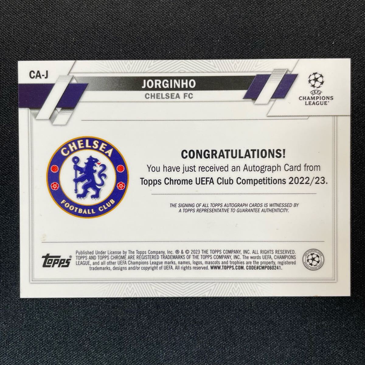 輝く高品質な White Black UEFA Chrome Topps 2022-23 Lava Auto Jorginho その他