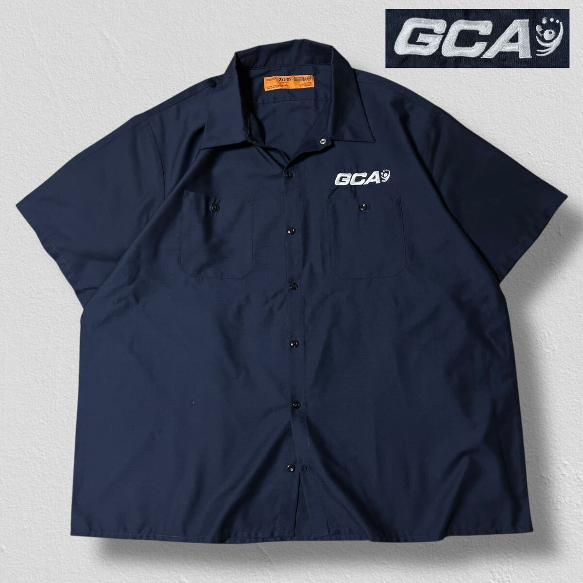 OFFICIAL WORKWEAR 半袖ワークシャツ 刺繍 GCA ネイビー 2XL ●洗濯プレス済●ネコポス可● シャツ 古著/369