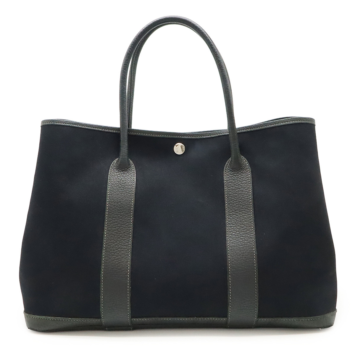 HERMES エルメス ガーデンパーティPM トートバッグ ハンドバッグ トワルオフィシエ キャンバス レザー ブラック 黒 シルバー金具 □M刻印