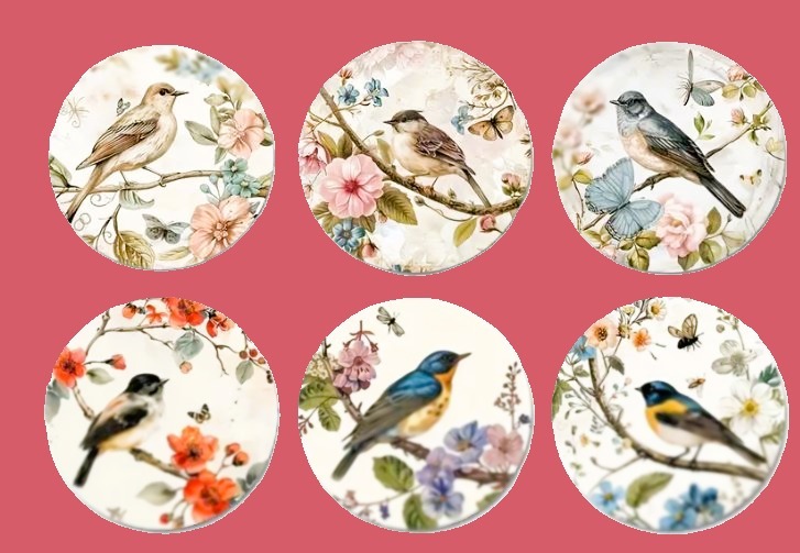 新品?未使用?小鳥たちのイラスト?木制?コースター?6枚セット?夏の冷たいコップに必須です?和グラスにも合います