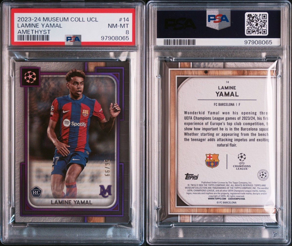 【99シリ】ラミン?ヤマル RC　2023-24 Topps Museum Collection Lamine Yamal #14 UEFA Barcelona ルーキー バルセロナ　PSA8 