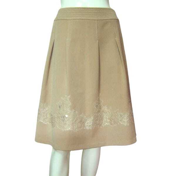 美品/クレージュ courreges フレアスカート 表記 40號 L 11號 相當(dāng) 古著 ベージュ レディース 春 秋 冬 膝丈 シンプル レース ビーズ