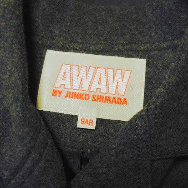 美品/ジュンコシマダ AWAW JUNKO SHIMADA ピーコート Pコート 表記 9號 M 相當 古著 グレー レディース 秋 冬 アウター 毛混 シンプル