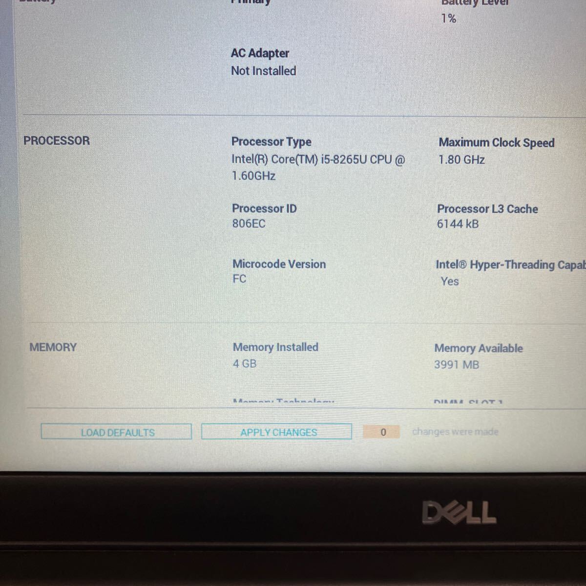 U110 DELL Latitude 3500 P86F Core i5 8265U メモリ4GB