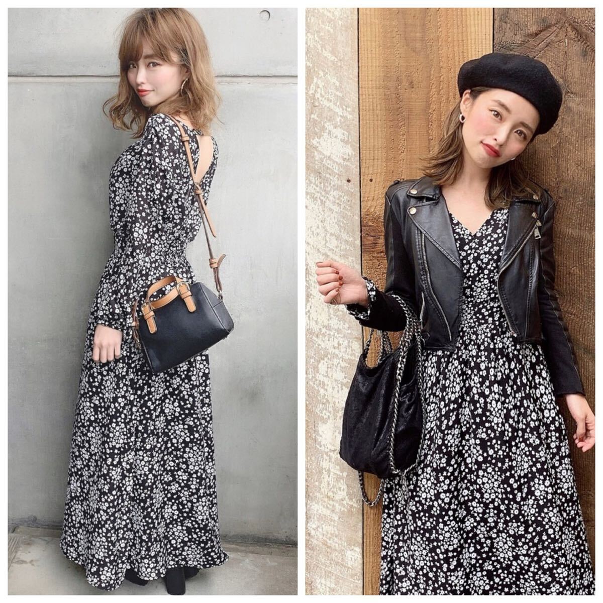 美品 SLOBE IENA フラワー ギャザー Vネック ロングワンピース 定価14300円