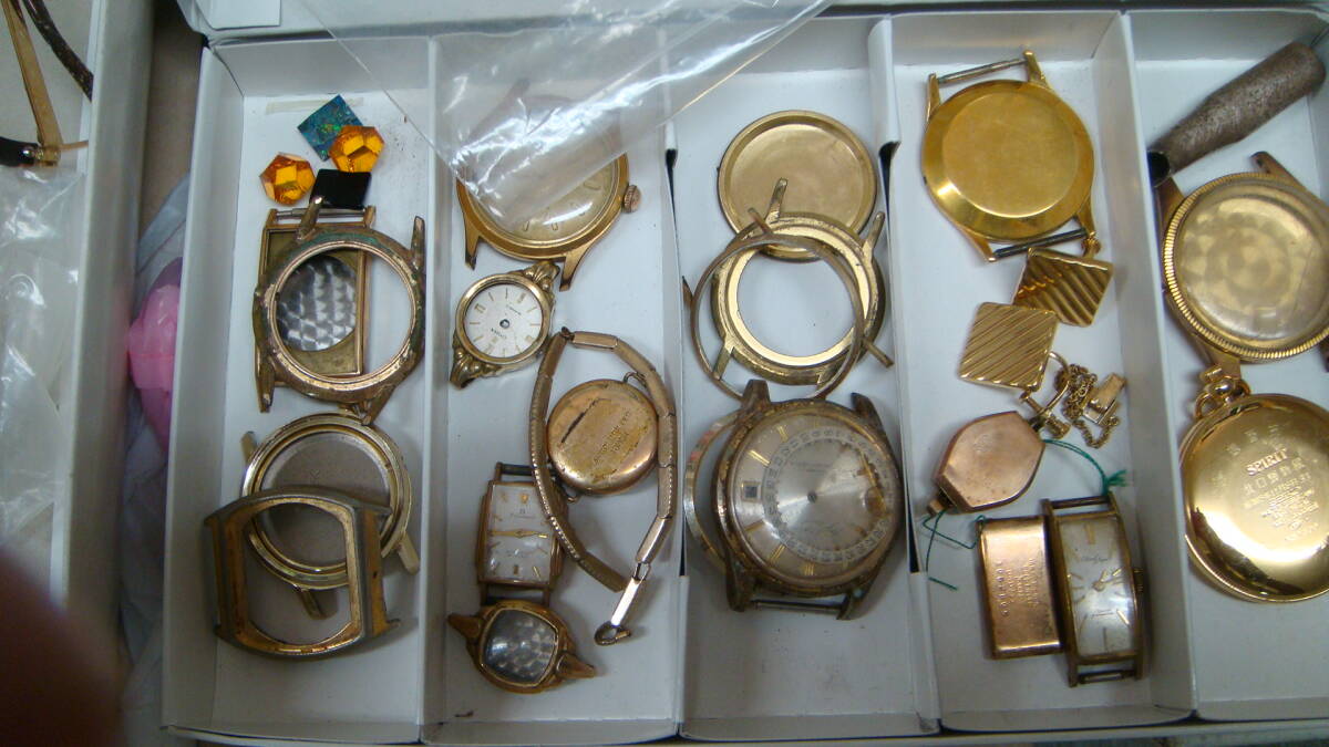 C144 K18ガワ時計刻印あり?Kペン先?指輪K18?GF?GP?メガネワク?銀925?ツブシ大量　時計店主の集めた金分析用ジャンク　1,000円から