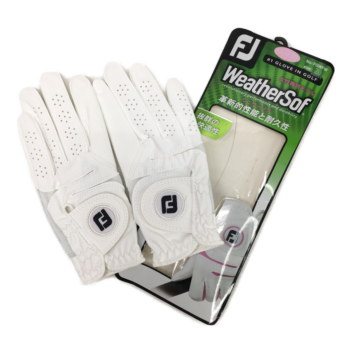 coco 未使用品 フットジョイ FootJoy レディースグローブ 20cm ホワイト 白 両手グローブ ウェザーソフ ネコパケ発送可 K017016