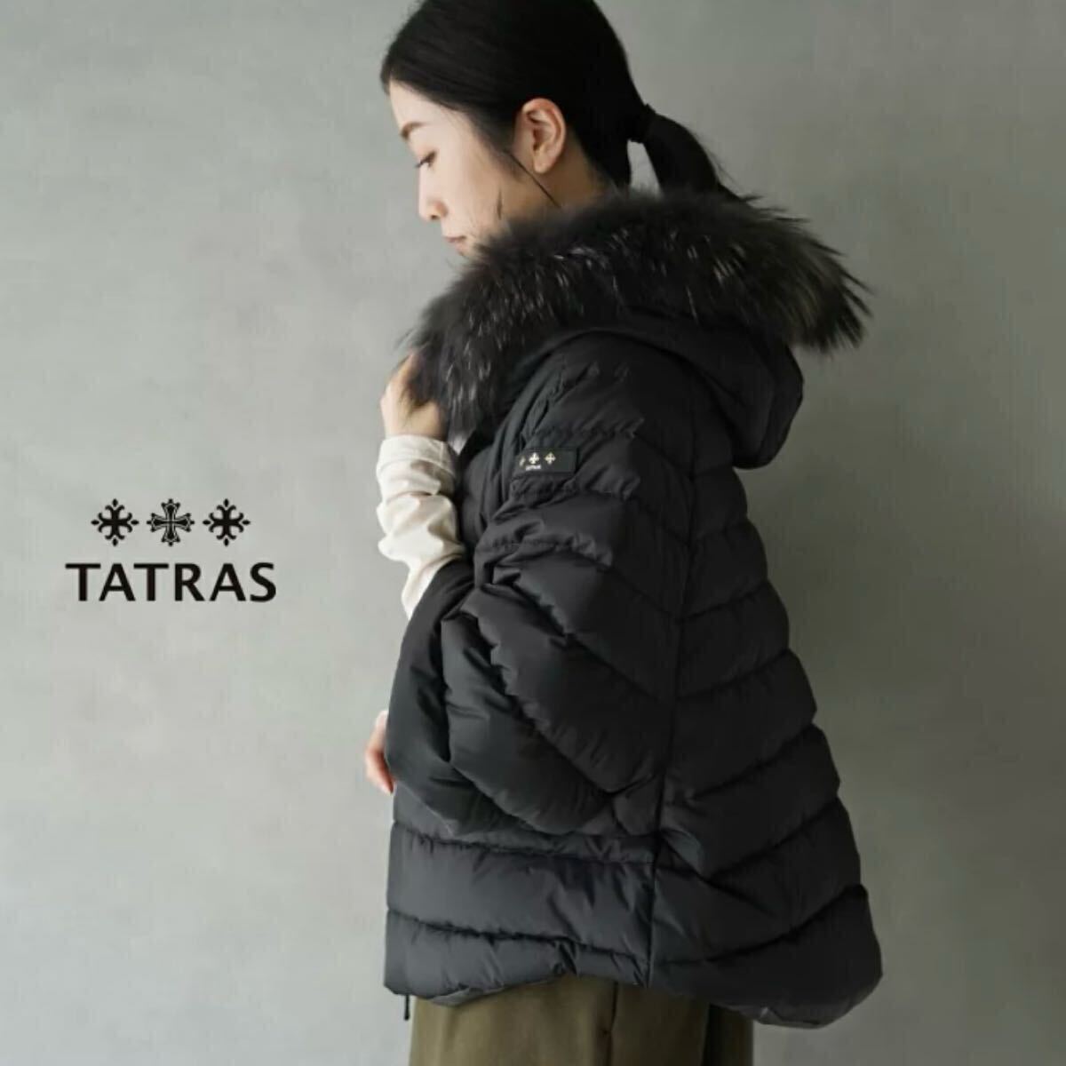 1円? 美品 TATRAS ダウンジャケット 3 ブラック リバーシブル ポンチョ MALE マーレ LTA19A4692 正規(guī)品 タトラス レディース ブルゾン