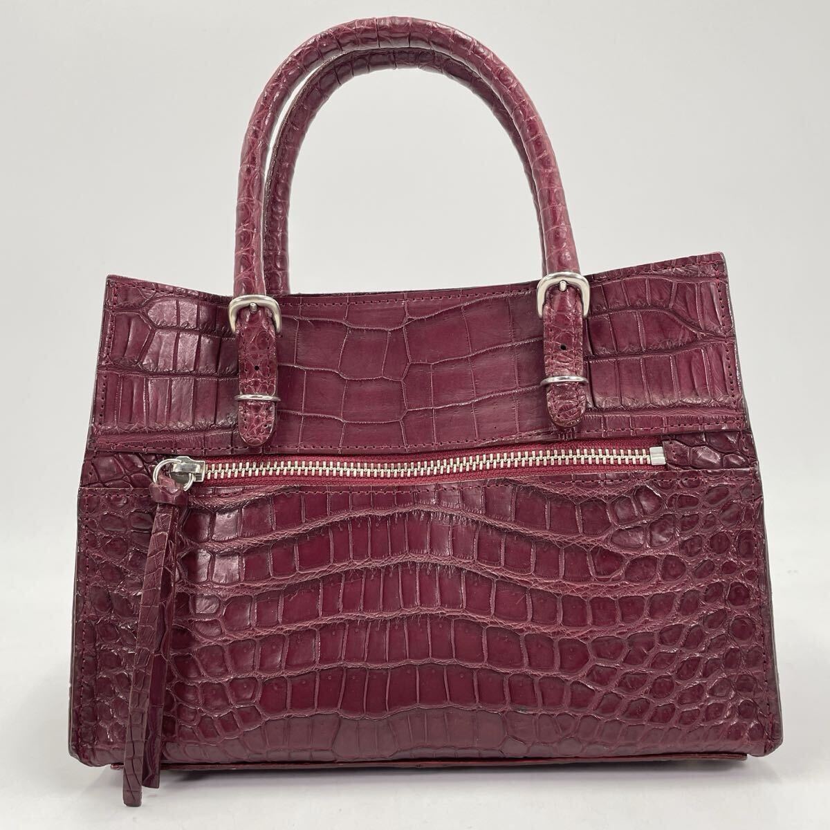 極美品 ■ JRA認(rèn)定 クロコダイル ハンドバッグ ショルダーバッグ 2way ■ マットクロコ ポロサス ボルドー ワニ革 鰐革 ミニ センター取り