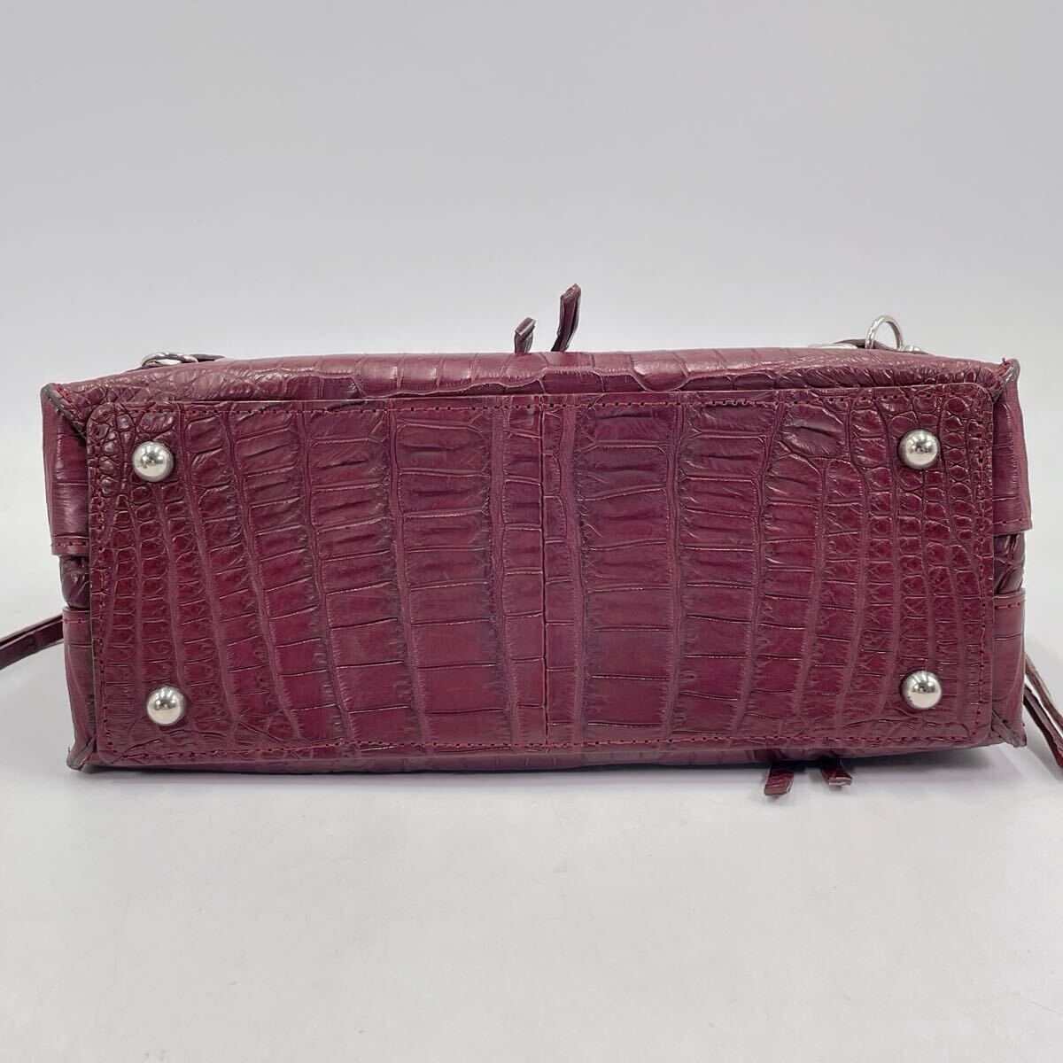 極美品 ■ JRA認(rèn)定 クロコダイル ハンドバッグ ショルダーバッグ 2way ■ マットクロコ ポロサス ボルドー ワニ革 鰐革 ミニ センター取り
