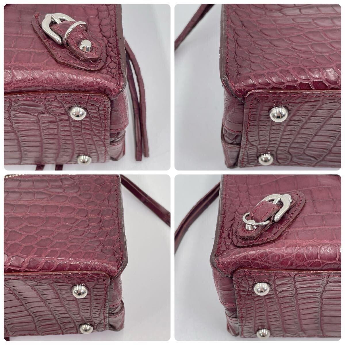 極美品 ■ JRA認(rèn)定 クロコダイル ハンドバッグ ショルダーバッグ 2way ■ マットクロコ ポロサス ボルドー ワニ革 鰐革 ミニ センター取り