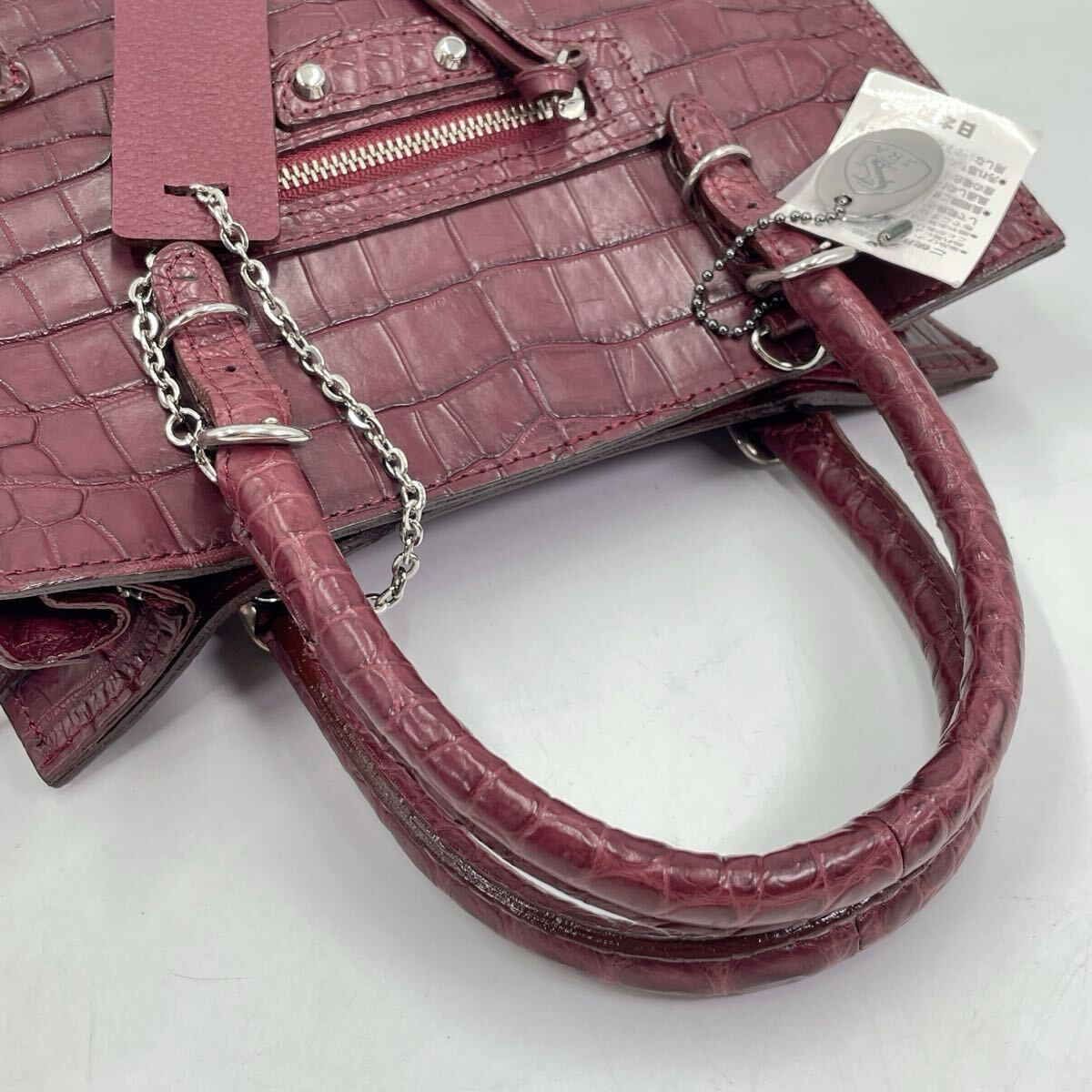 極美品 ■ JRA認(rèn)定 クロコダイル ハンドバッグ ショルダーバッグ 2way ■ マットクロコ ポロサス ボルドー ワニ革 鰐革 ミニ センター取り