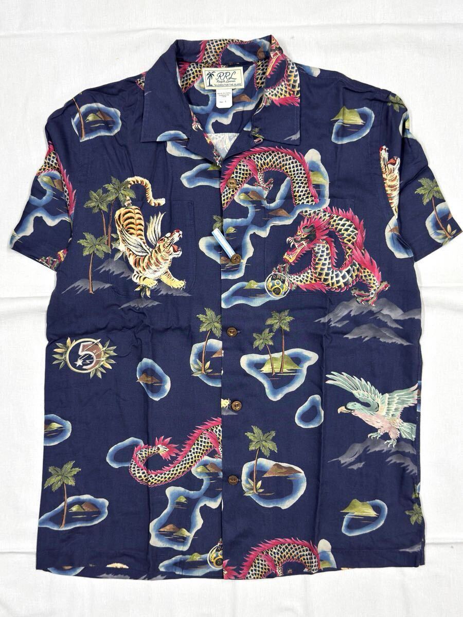 RRL Double RL RALPH LAUREN Aloha Shirt ダブルアールエル ラルフローレン 半袖 アロハシャツ ネイビーブルー Mサイズ