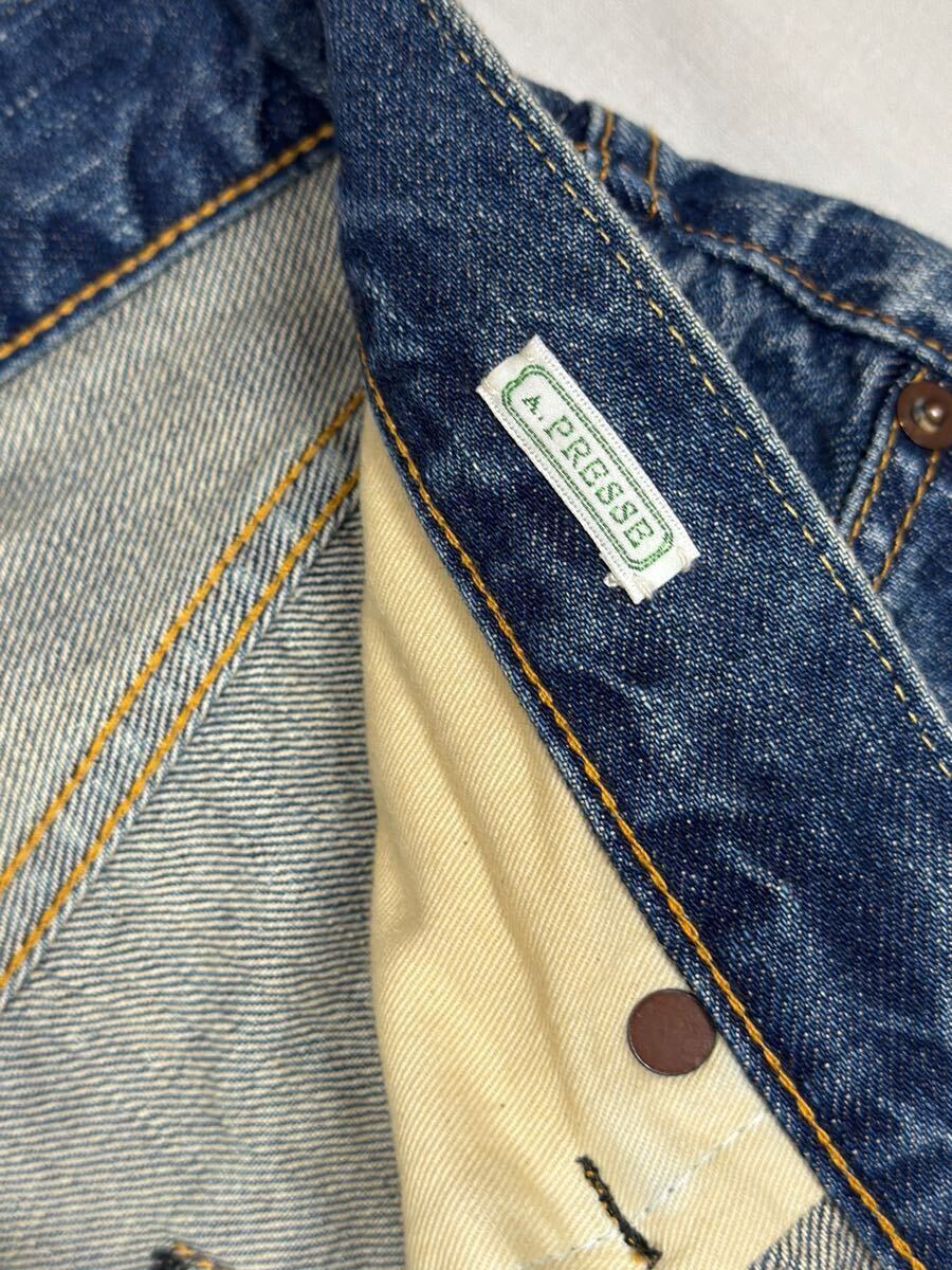 A.PRESSE Washed Denim Wide Pants アプレッセ ウォッシュド ワイド デニムパンツ AP-4002 インディゴ 32インチ