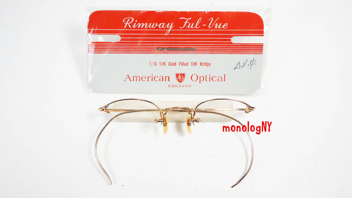 American Optical アメリカンオプティカル Rimway FUL-VUE 12KGF金張りハーフリム眼鏡フレーム＜デッドストック未使用品＞