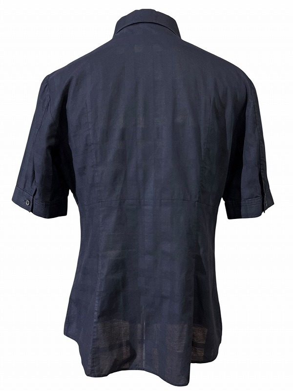 ■ BURBERRY LONDON バーバリー ロンドン 三陽商會 B1M27-332-28 透け感あり シャドーチェック メガチェック 半袖 ブラウス シャツ 黒 40