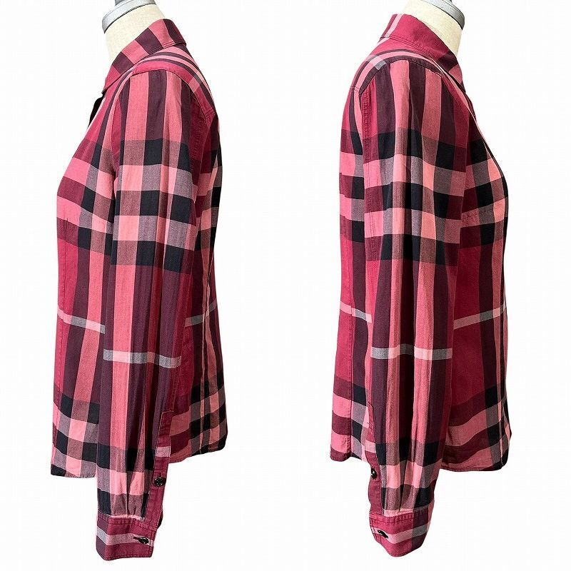 ■ BURBERRY LONDON バーバリー ロンドン 日本制 三陽商會 B1M10-441-17 総柄 メガチェック 長袖 シャツ ブラウス 赤朱 38