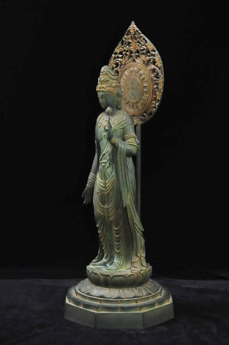 【真作】　大仏師 松久宗琳 ブロンズ像 圣観世音菩薩 高さ：約61cm 重量：約8.9kg 共箱　03304031-1