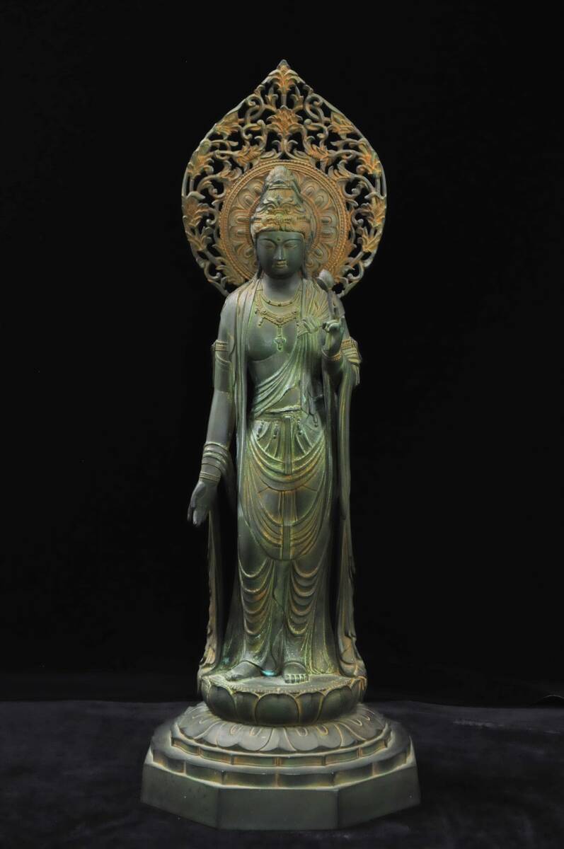 【真作】　大仏師 松久宗琳 ブロンズ像 圣観世音菩薩 高さ：約61cm 重量：約8.9kg 共箱　03304031-1