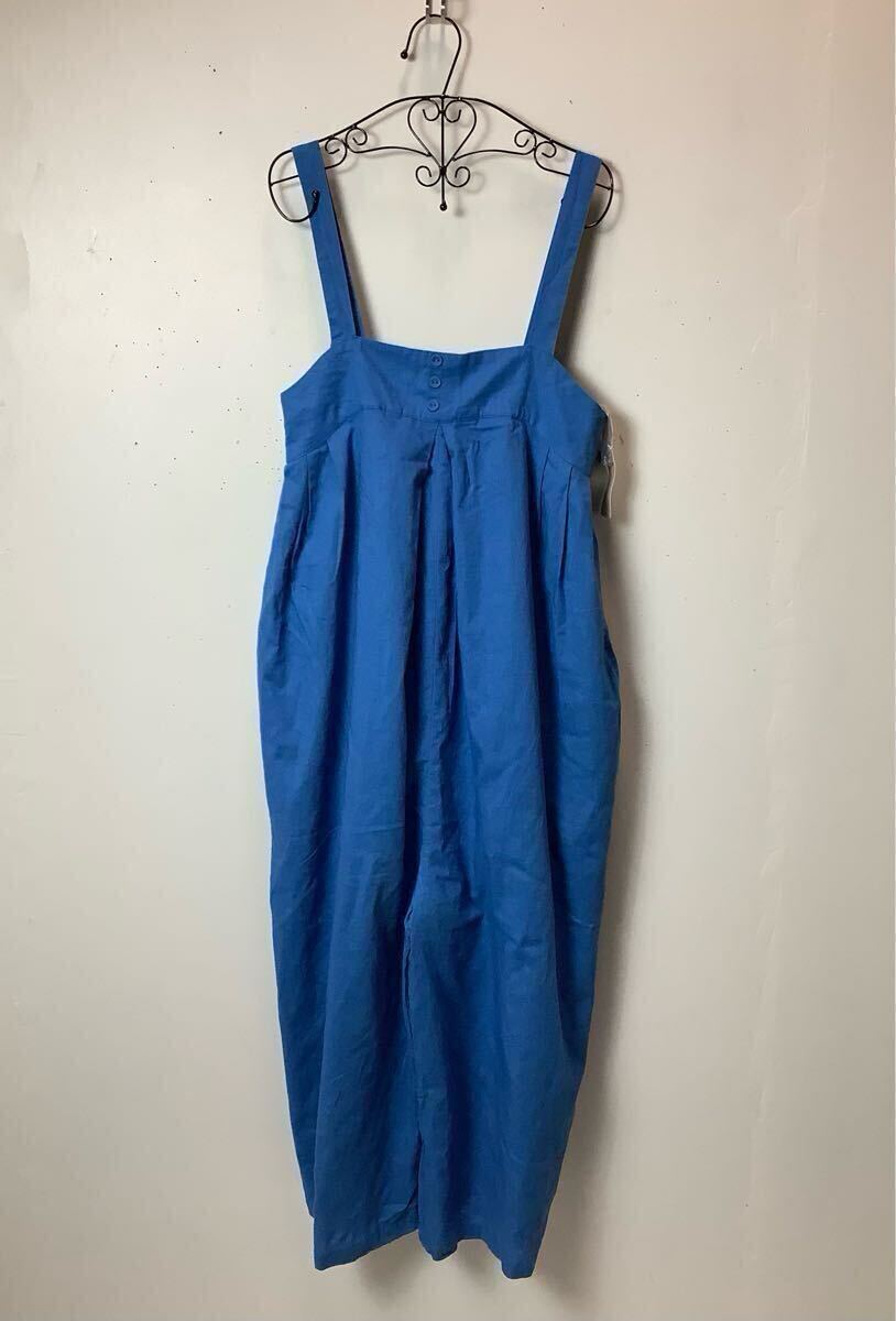 (未使用 レディース) Samansa Mos2 サマンサモスモス // 麻混 ゆるサロペット ワイドパンツ (ブルー系) サイズ F (M位)_画像3