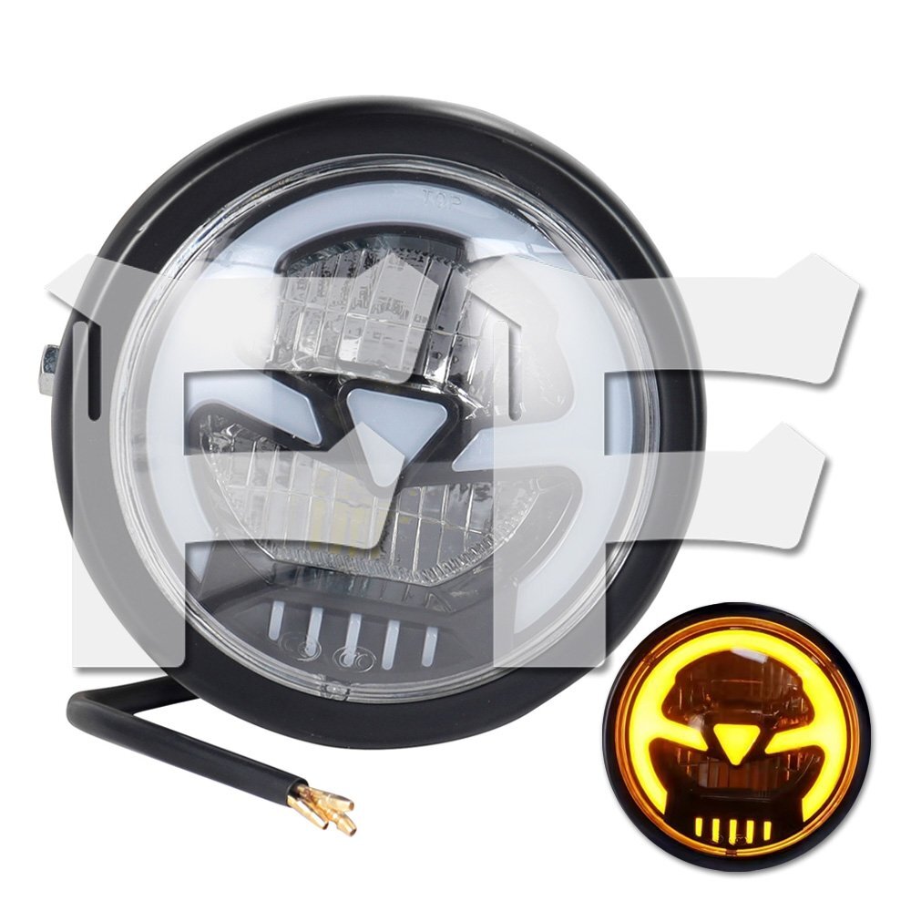 送料無料.. 5.75~6.5インチ オートバイ LED ヘッドライト ハイ/ロー ホンダ カワサキ ヤマハ スズキ ブラケット付 カフェーレーサー 汎用