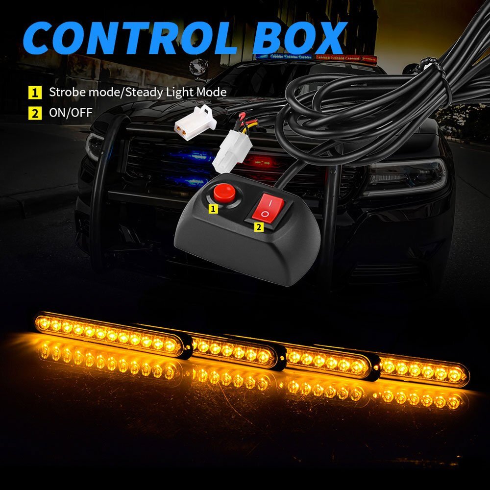 LED 12連 LED ライト ハザード カラー：ブルー ストロボ フラッシュ 警告燈 パトロール ライトバー 緊急點(diǎn)滅 SUV ATV 4個(gè)