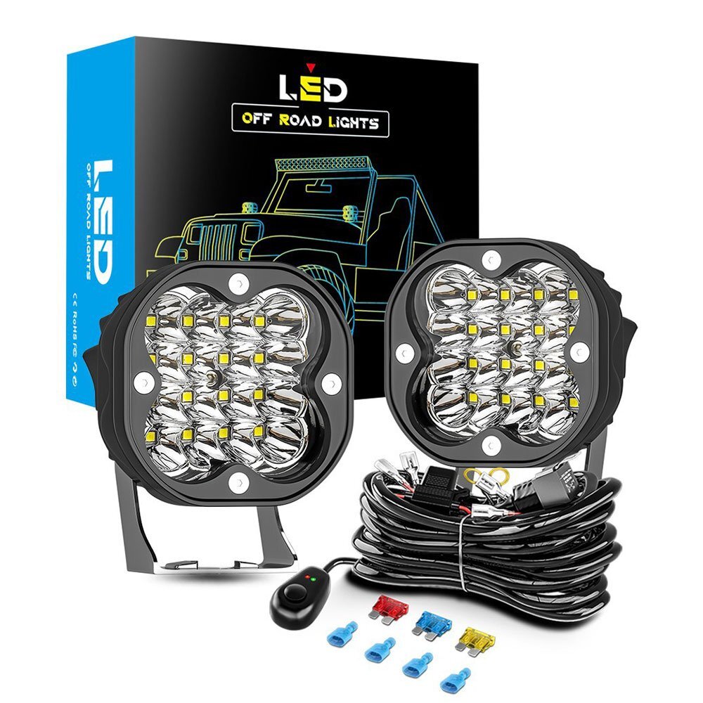 新発売!! 3インチ 48W LED 作業(yè)燈 ワークライト 6500K ホワイト 4800LM ワイヤーハーネスキット ジムニー ジープ SUV トラック ボート 2個(gè)