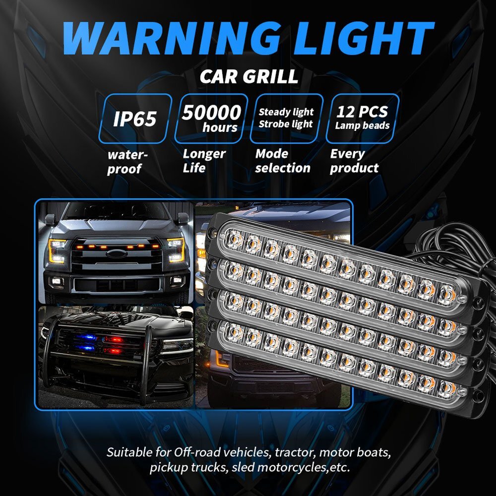 送料無料.. LED 12連 LED ライト ハザード ホワイト/アンバー ストロボ フラッシュ 警告燈 パトロール ライトバー 緊急點滅 SUV ATV 4個