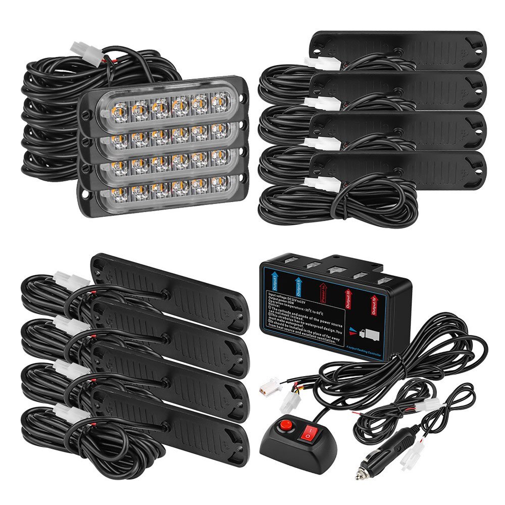 送料無(wú)料.. 6連 LED ライト ハザード ストロボ カラー：ホワイト フラッシュ 警告燈 パトロール ライトバー 緊急點(diǎn)滅ライト 4個(gè)セット