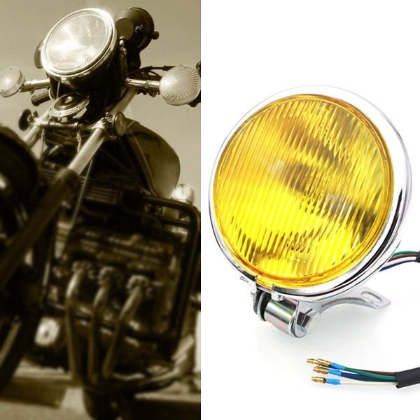 5インチ オートバイ ヘッドライト イエロー ホンダ カワサキ ヤマハ スズキ BMW ハーレー (シルバー) FG-P 新品