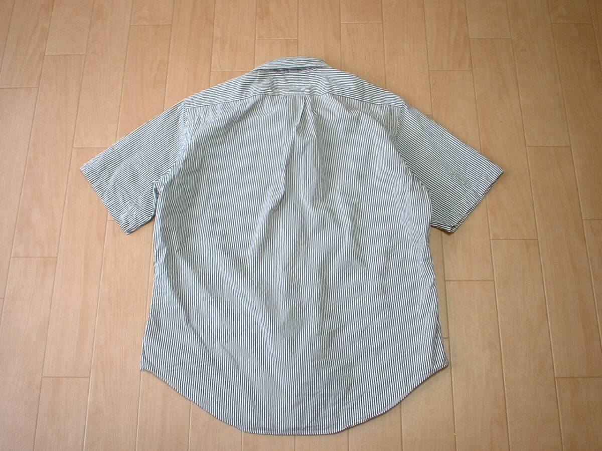 大人気Ralph Lauren白x黒ストライプシャツ美品L半袖ワンポイントボタンダウンCLASSIC FIT正規(guī)ラルフローレンホワイトブラック90sビンテージ