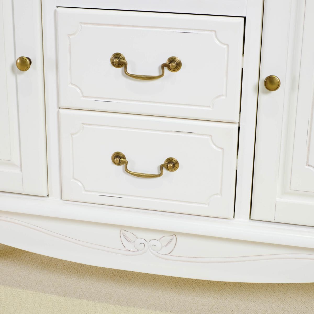 新品 アンティーク調 キャビネット 110cm リビング収納 リビングボード 本棚 飾り棚 マホガニー ホワイト 白 木製 アジアン ハワイアン _画像5