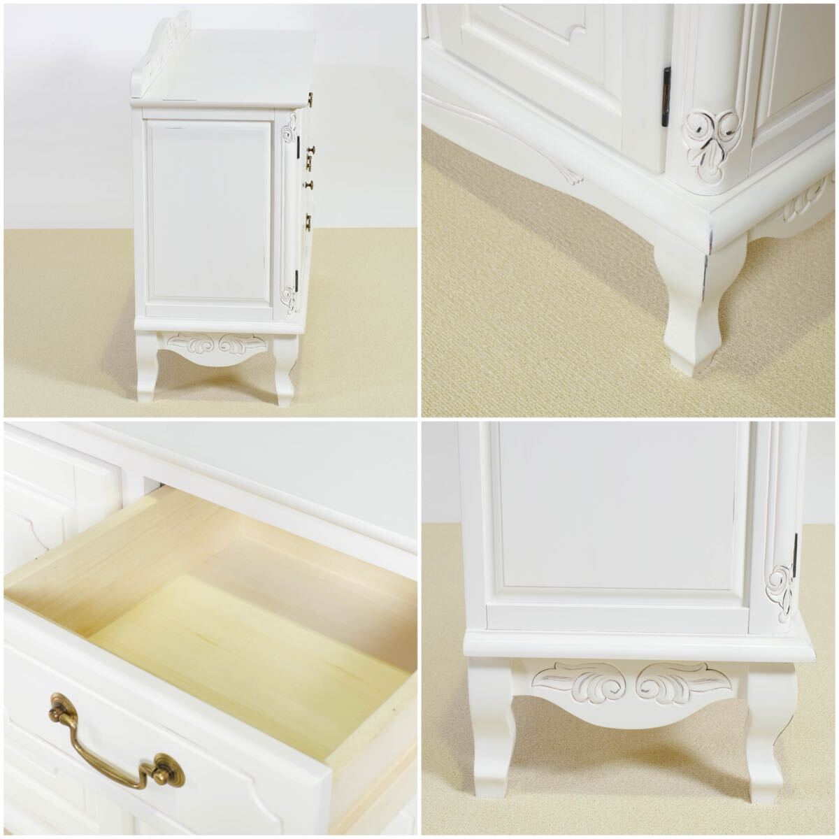 新品 アンティーク調 キャビネット 110cm リビング収納 リビングボード 本棚 飾り棚 マホガニー ホワイト 白 木製 アジアン ハワイアン _画像9