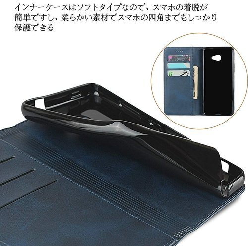 BASIO4 KYV47 ケース 手帳型 かんたんスマ カード入れ スタンド機能 落ち着いた色 レトロ ネイビー 272