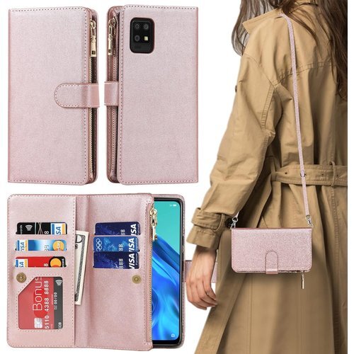 AQUOS Zero6 ケース 手帳型 ショルダー ク ディケース カード入れ スマホケース 携帯カバー ピンク 1086