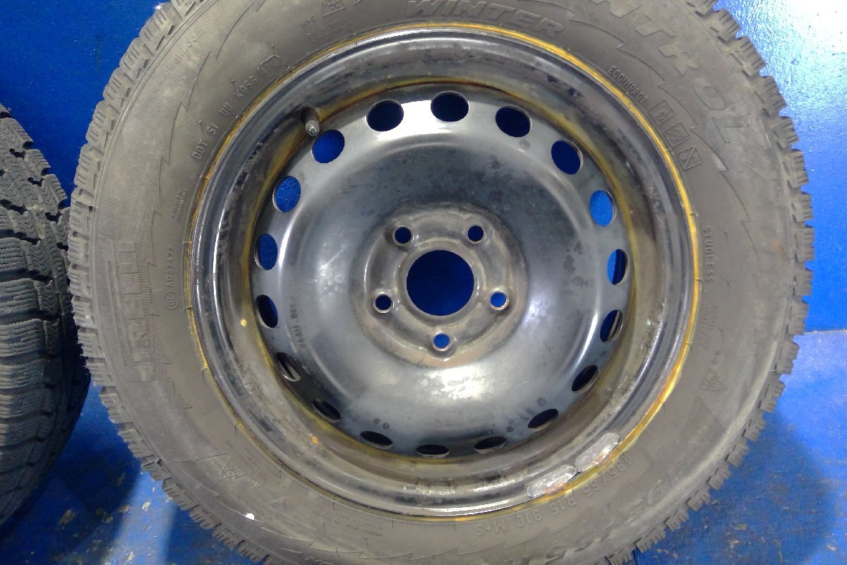 (H)ルノー カングー 純正 鉄 スチールホイール 15インチ 6J +44 4穴 PCD108 冬タイヤ ピレリ 195/65R15 4本セット [2404994]