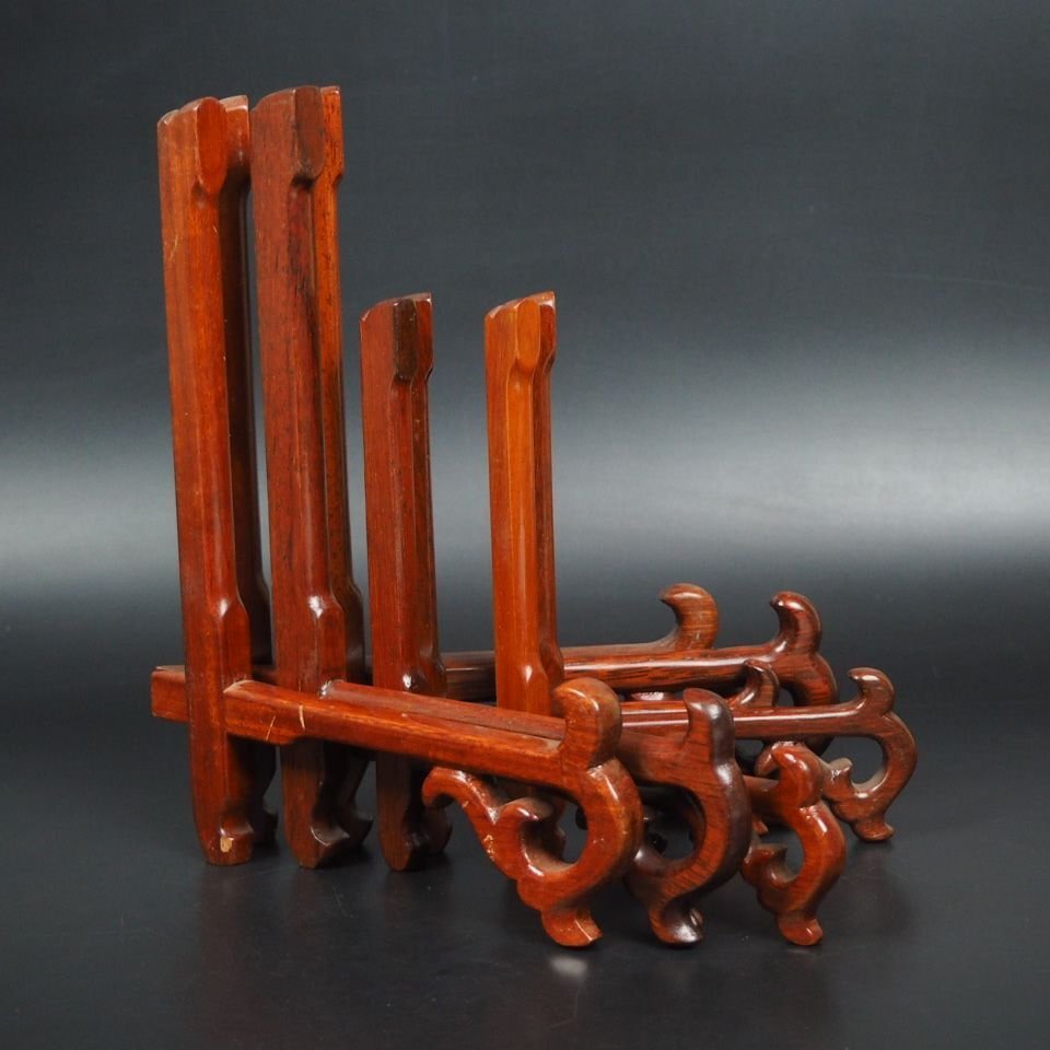 送料無料　唐木紅木皿立て4点　中国美術　長期保管未使用品③ 金富士】唐木紅木皿立て4点 中国美術 長期保管未使用品③