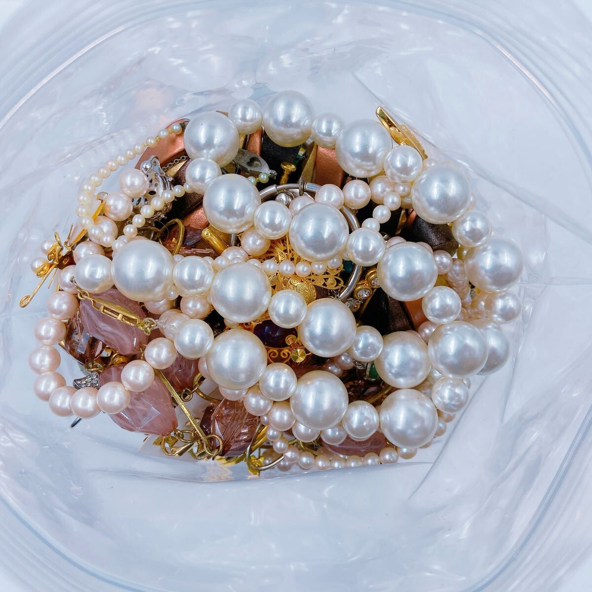 #3053 【メッキ アクセサリー メダル 金杯 まとめ】パール ネックレス ブレスレット イヤリング ブローチ など