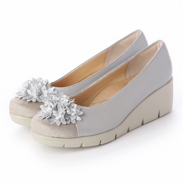 34lk 送料無料 ファーストコンタクト パンプス フラワーデザイン 日本製 痛くない 母の日 ウェッジパンプス コンフォートシューズ 走れ_画像2