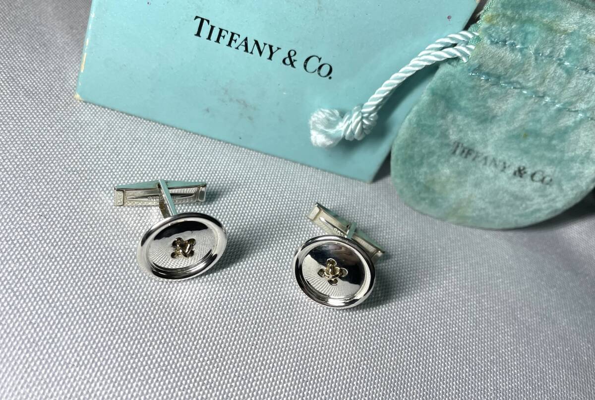 美品 ティファニー 鏡面 スクエア カフス カフリンクス シルバー 925 即決 激レア Tiffany ティファニー 14k × SV925 鏡面