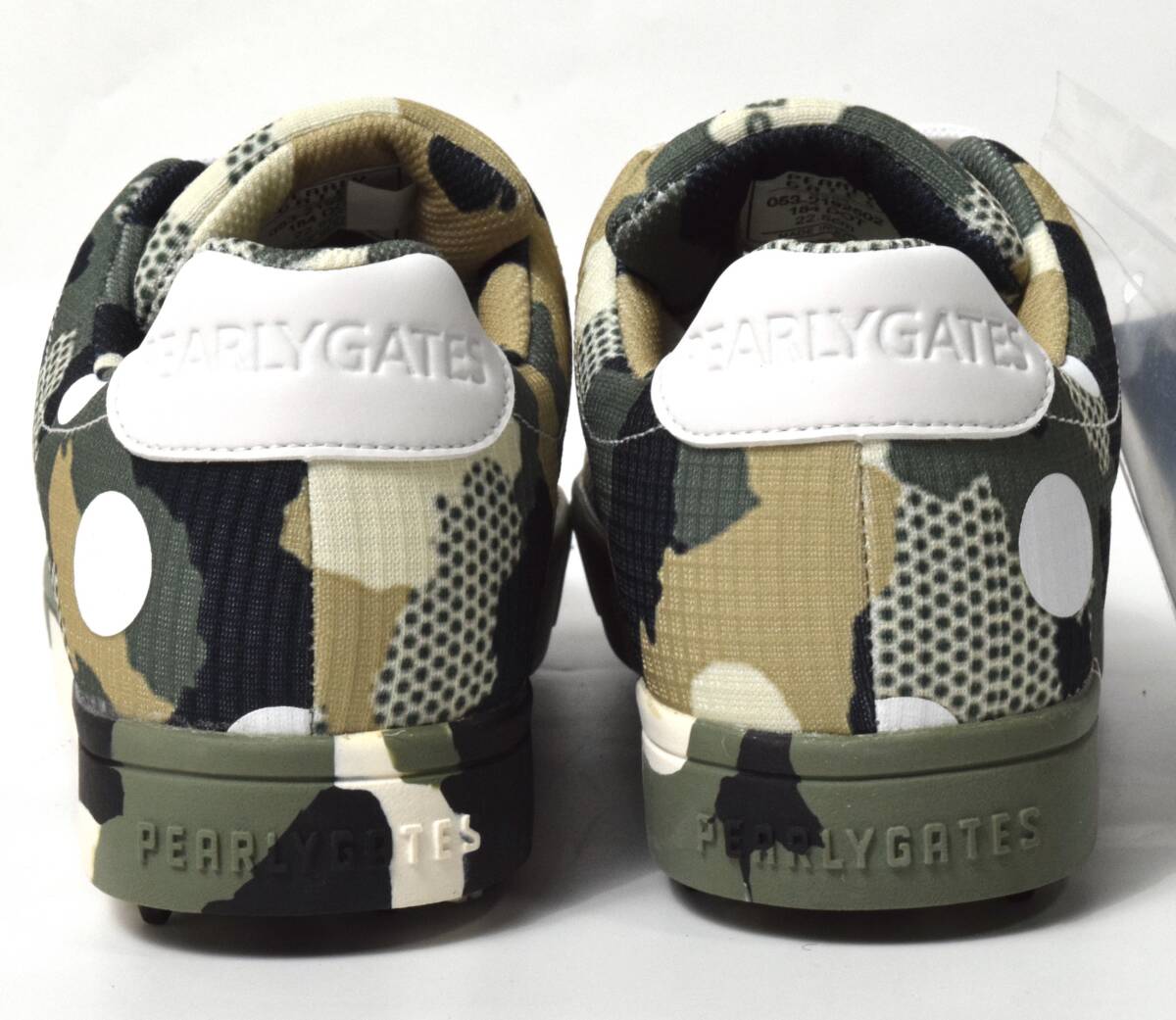 未使用3.5万 パーリーゲイツ ゴルフシューズ 22.5 ロゴ 迷彩 レディース 未使用3.5万 パーリーゲイツ ゴルフシューズ 22.5 迷彩ドット