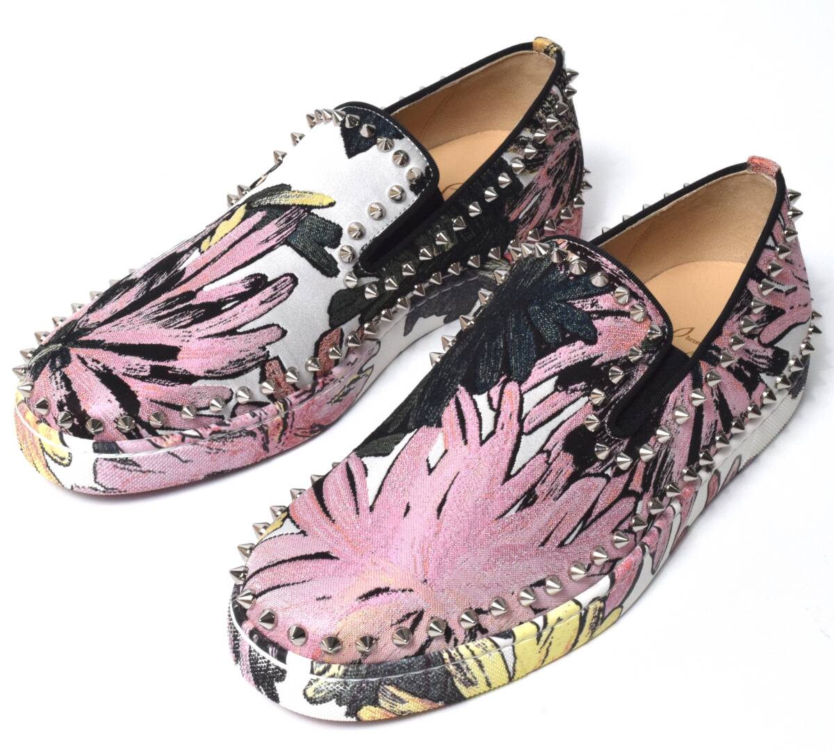 未使用 Christian Louboutin クリスチャンルブタン PIK BOAT FLAT TISSU ジャガード スタッズ スリッポン スニーカー 40.5 