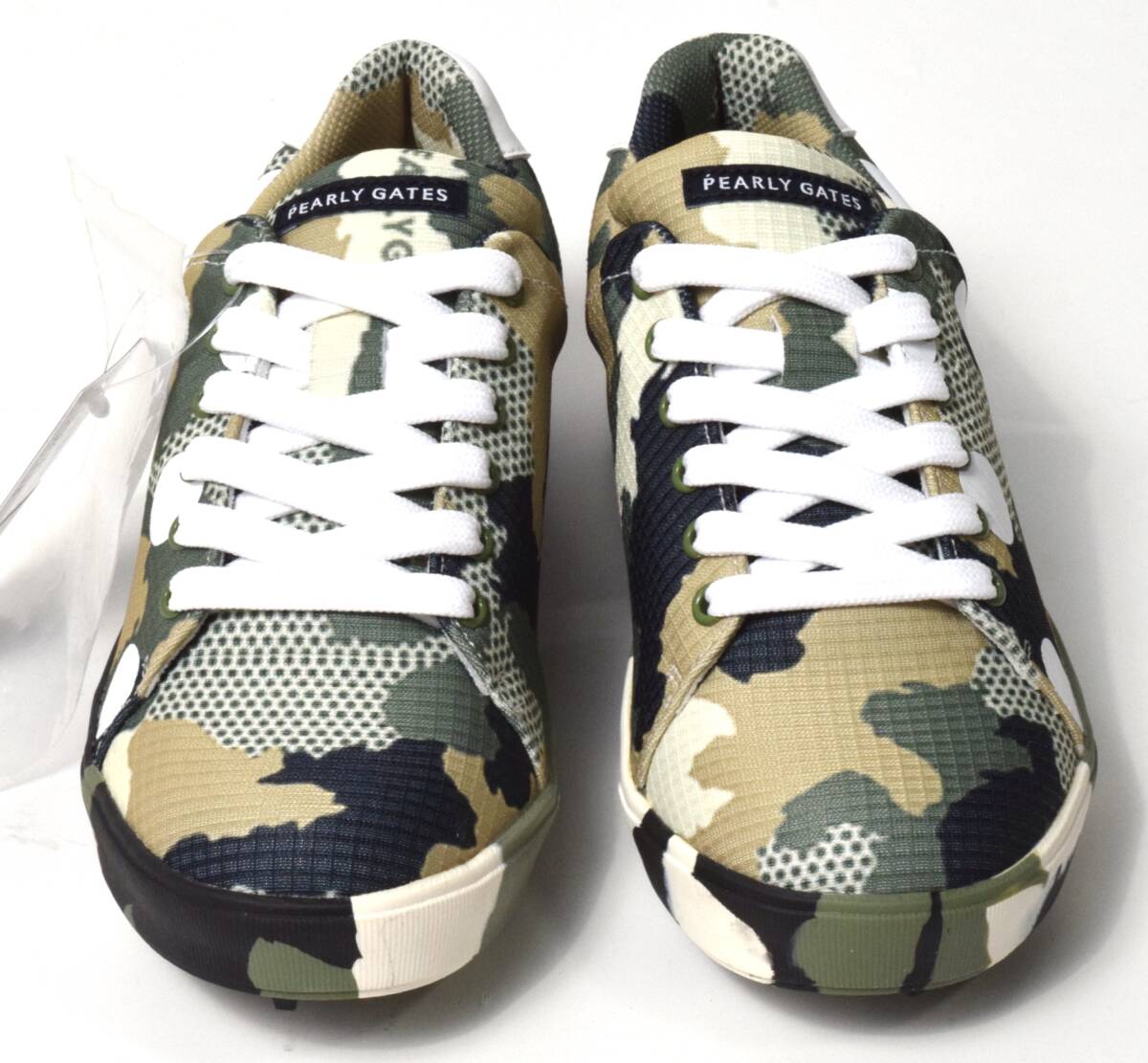 未使用3.5万 パーリーゲイツ ゴルフシューズ 22.5 ロゴ柄 レディース THE SHOES SUPER LOGO スパイクレスゴルフシューズ (LADIES