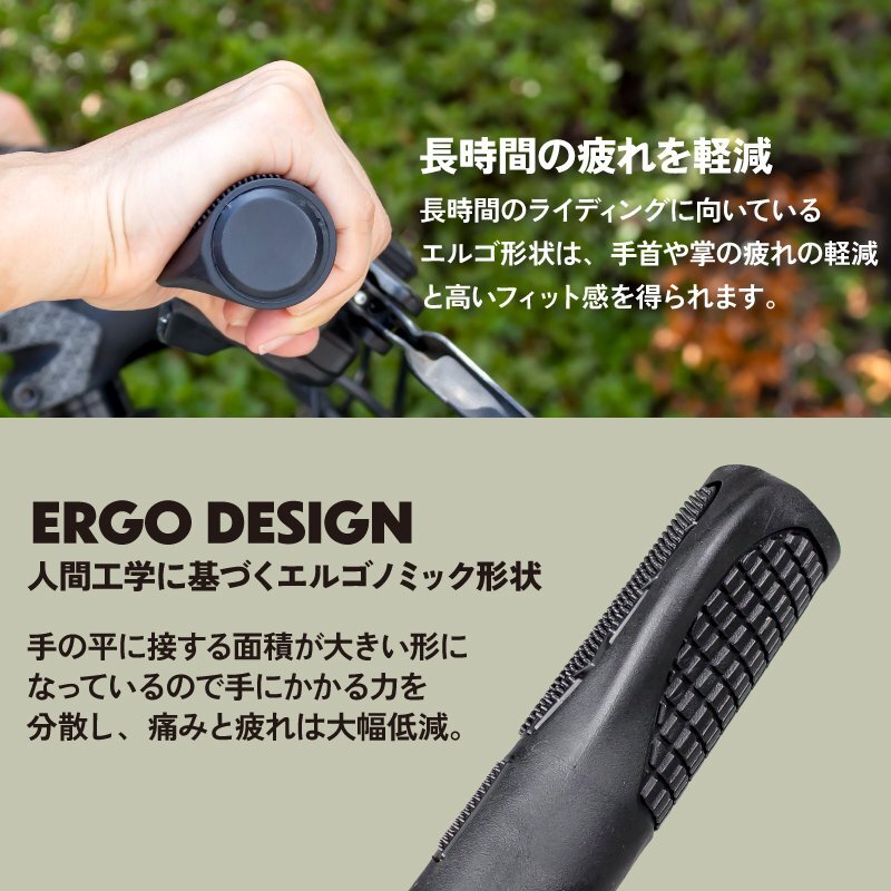 GORIX ゴリックス 自転車グリップ エルゴグリップ 129mm 沖撃吸収 ノンスリップ グリップ力 ハンドルグリップ ロックオン (GWR 2020)