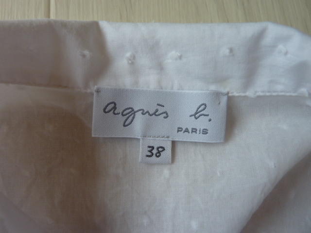 agnes b. アニエスベー コットン100％ ノースリーブ 丸襟 シャツ ブラウス ホワイト 白色 レディース トップス サイズ38 M